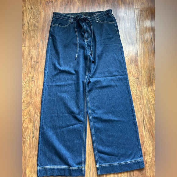 Free Assembly Denim - Wide Leg Jeans with Adjustable Tie Waist Loose Fitting  Flowy Comfy